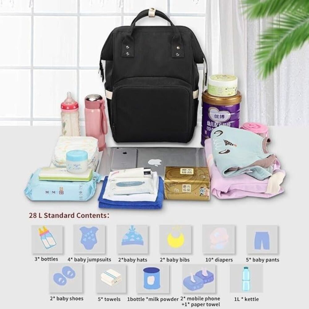 Mommy Diaper Bag Backpack Multifunctional Waterproof Big Capacity - Black - Picture 3 of 6